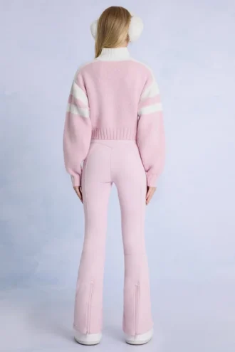 Salopette de ski imperméable à ceinture, couleur rose poudré