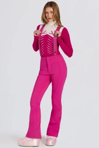 Salopette imperméable taille haute à bretelles, couleur rose magenta