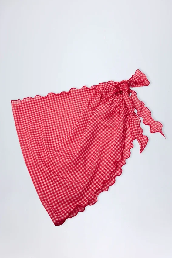 Sarong Molinas à nouer sur le côté, vichy rouge Sarong Molinas à nouer sur le côté, vichy rouge
