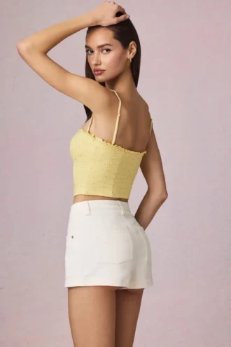 Short Beata taille haute évasé, délavage écru