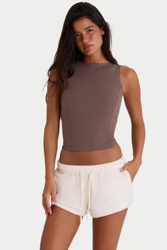 Shorts en jersey brossé avec taille élastiquée, couleur écru