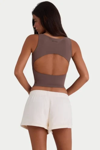 Shorts en jersey brossé avec taille élastiquée, couleur écru