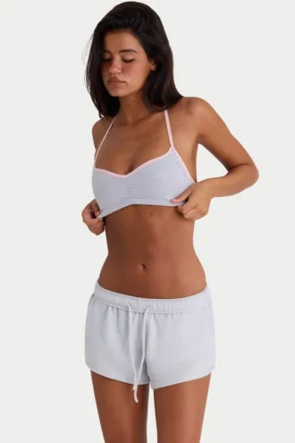 Shorts en jersey brossé élastiqué, couleur gris brume