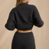 Shorts en maille à taille mi-haute, gris anthracite chiné