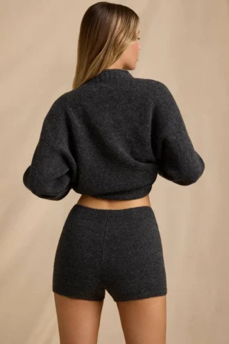 Shorts en maille à taille mi-haute, gris anthracite chiné