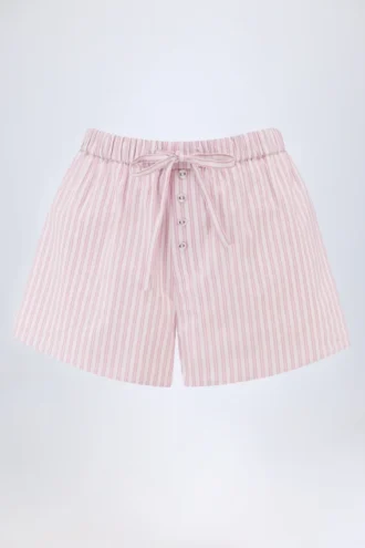 Shorts Lariana en popeline de coton à taille mi-haute, rayures roses