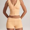 Shorts mi-hauteur à revers Nina en modal couleur pêche Shorts mi-hauteur à revers Nina en modal couleur pêche