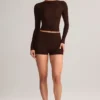 Shorts moulants taille haute Noor en Modal, couleur chocolat Shorts moulants taille haute Noor en Modal, couleur chocolat