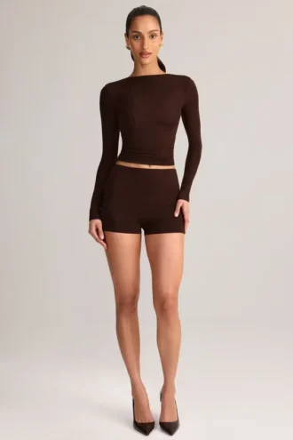 Shorts moulants taille haute Noor en Modal, couleur chocolat