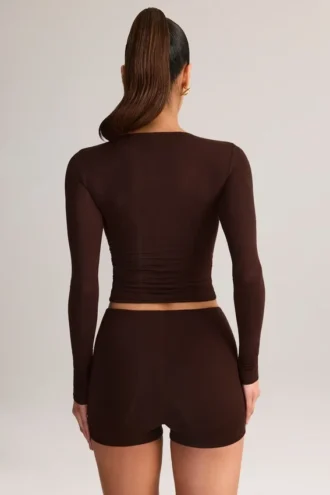 Shorts moulants taille haute Noor en Modal, couleur chocolat