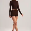 Shorts moulants taille haute Noor en Modal, couleur chocolat Shorts moulants taille haute Noor en Modal, couleur chocolat