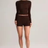 Shorts moulants taille haute Noor en Modal, couleur chocolat Shorts moulants taille haute Noor en Modal, couleur chocolat