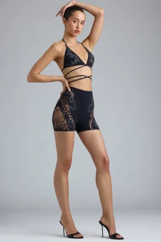 Shorts taille haute orné Bonnie en noir