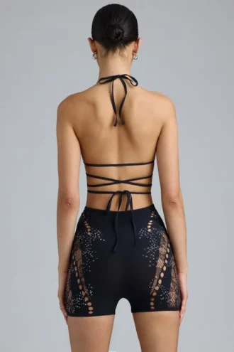 Shorts taille haute orné Bonnie en noir