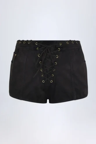 Shorts à taille mi-haute et lacets Parva, noir