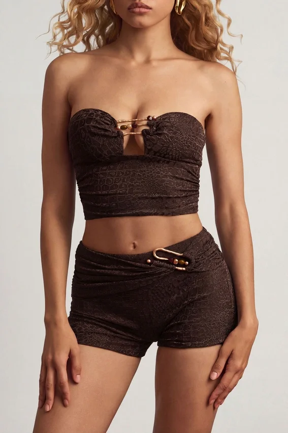 Shorts taille mi-haute Teagan en chocolat noir Shorts taille mi-haute Teagan en chocolat noir