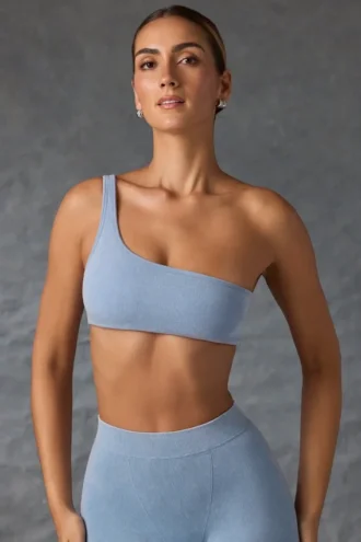 Soutien-gorge de sport asymétrique bleu délavé