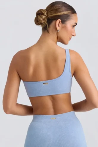 Soutien-gorge de sport asymétrique bleu délavé
