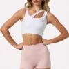 Soutien-gorge de sport asymétrique sans coutures en maille côtelée douce, blanc Soutien-gorge de sport asymétrique sans coutures en maille côtelée douce, blanc