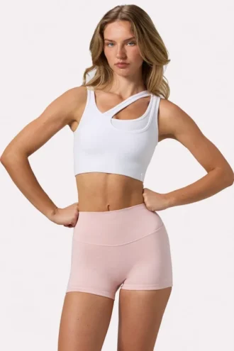 Soutien-gorge de sport asymétrique sans coutures en maille côtelée douce, blanc