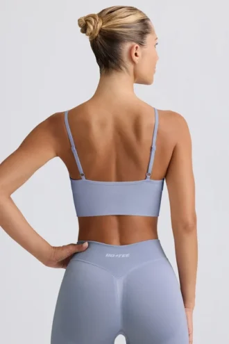 Soutien-gorge de sport Define Luxe à col en V, gris bleu