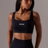 Soutien-gorge de sport à dos ouvert et encolure carrée, noir Soutien-gorge de sport à dos ouvert et encolure carrée, noir