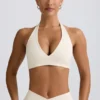 Soutien-gorge de sport en jersey brossé à col en V, couleur ivoire chiné Soutien-gorge de sport en jersey brossé à col en V, couleur ivoire chiné