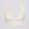 Soutien-gorge de sport en jersey brossé à col en V, couleur ivoire chiné Soutien-gorge de sport en jersey brossé à col en V, couleur ivoire chiné