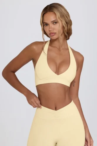Soutien-gorge de sport en jersey brossé à encolure en V, couleur Lemon Marl Soutien-gorge de sport en jersey brossé à encolure en V, couleur Lemon Marl