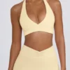 Soutien-gorge de sport en jersey brossé à encolure en V, couleur Lemon Marl Soutien-gorge de sport en jersey brossé à encolure en V, couleur Lemon Marl
