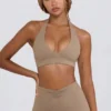 Soutien-gorge de sport en jersey brossé à encolure en V, couleur marbré moka Soutien-gorge de sport en jersey brossé à encolure en V, couleur marbré moka