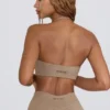 Soutien-gorge de sport en jersey brossé à encolure en V, couleur marbré moka Soutien-gorge de sport en jersey brossé à encolure en V, couleur marbré moka