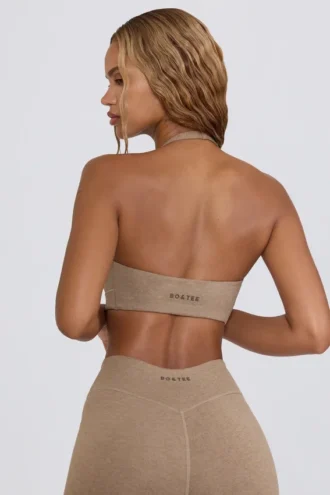 Soutien-gorge de sport en jersey brossé à encolure en V, couleur marbré moka Soutien-gorge de sport en jersey brossé à encolure en V, couleur marbré moka