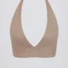 Soutien-gorge de sport en jersey brossé à encolure en V, couleur marbré moka Soutien-gorge de sport en jersey brossé à encolure en V, couleur marbré moka