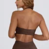 Soutien-gorge de sport en jersey brossé à encolure en V, couleur noisette chinée Soutien-gorge de sport en jersey brossé à encolure en V, couleur noisette chinée