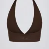 Soutien-gorge de sport en jersey brossé à encolure en V, couleur noisette chinée Soutien-gorge de sport en jersey brossé à encolure en V, couleur noisette chinée
