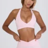 Soutien-gorge de sport en jersey brossé à encolure en V, couleur rose pâle chiné Soutien-gorge de sport en jersey brossé à encolure en V, couleur rose pâle chiné