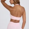 Soutien-gorge de sport en jersey brossé à encolure en V, couleur rose pâle chiné Soutien-gorge de sport en jersey brossé à encolure en V, couleur rose pâle chiné