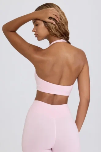 Soutien-gorge de sport en jersey brossé à encolure en V, couleur rose pâle chiné Soutien-gorge de sport en jersey brossé à encolure en V, couleur rose pâle chiné