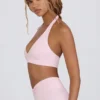 Soutien-gorge de sport en jersey brossé à encolure en V, couleur rose pâle chiné Soutien-gorge de sport en jersey brossé à encolure en V, couleur rose pâle chiné