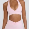 Soutien-gorge de sport en jersey brossé à encolure en V, couleur rose pâle chiné Soutien-gorge de sport en jersey brossé à encolure en V, couleur rose pâle chiné