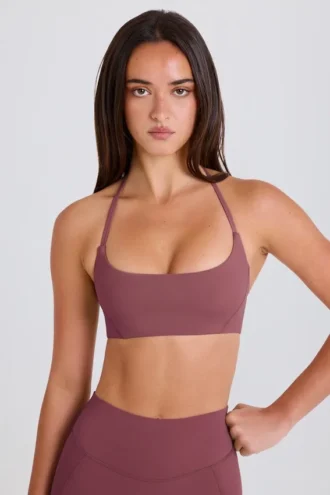Soutien-gorge de sport à encolure dégagée et dos nu, extensible dans les quatre sens, couleur açaï