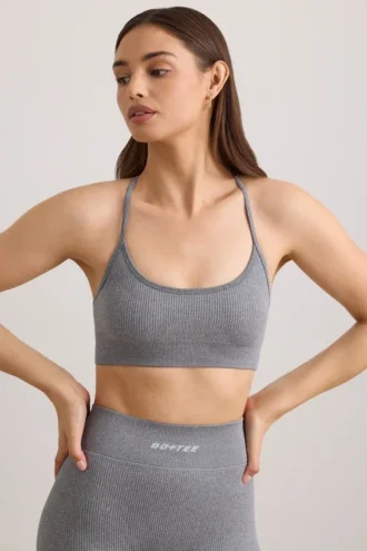 Soutien-gorge de sport FlexiRib à encolure dégagée, gris chiné Soutien-gorge de sport FlexiRib à encolure dégagée, gris chiné