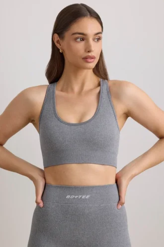 Soutien-gorge de sport à larges bretelles FlexiRib, gris chiné