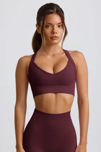 Soutien-gorge de sport sans coutures Super Sculpt à bretelles croisées dans le dos, couleur bordeaux Soutien-gorge de sport sans coutures Super Sculpt à bretelles croisées dans le dos, couleur bordeaux