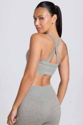 Soutien-gorge de sport sans coutures Super Sculpt à bretelles croisées dans le dos, couleur gris chiné Soutien-gorge de sport sans coutures Super Sculpt à bretelles croisées dans le dos, couleur gris chiné