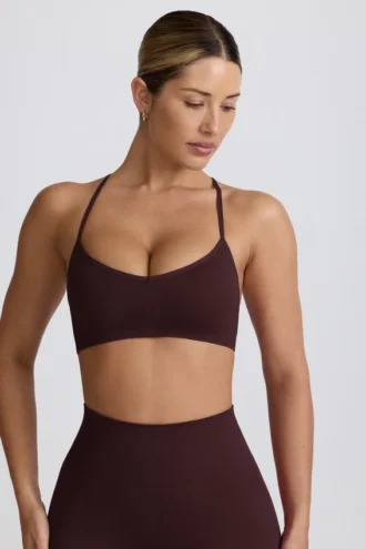 Soutien-gorge de sport sans coutures Super Sculpt à dos croisé, couleur chocolat