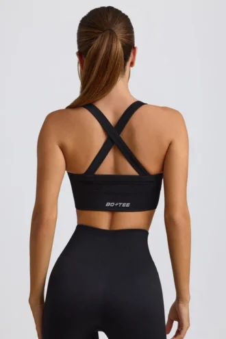 Soutien-gorge de sport sans coutures Super Sculpt à dos croisé, noir
