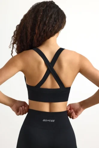Soutien-gorge de sport sans coutures Super Sculpt à dos croisé, noir