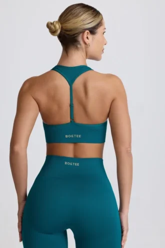 Soutien-gorge de sport sans coutures Super Sculpt à dos en T, couleur bleu sarcelle